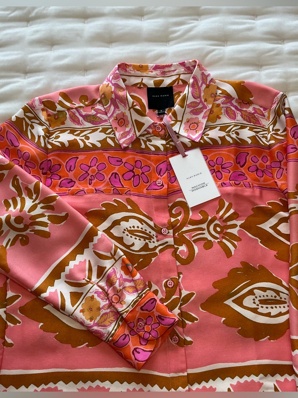 NEW! Alex Marie “Pretty Petals” Pink & Orange Floral Long Sleeve Blouse NWT